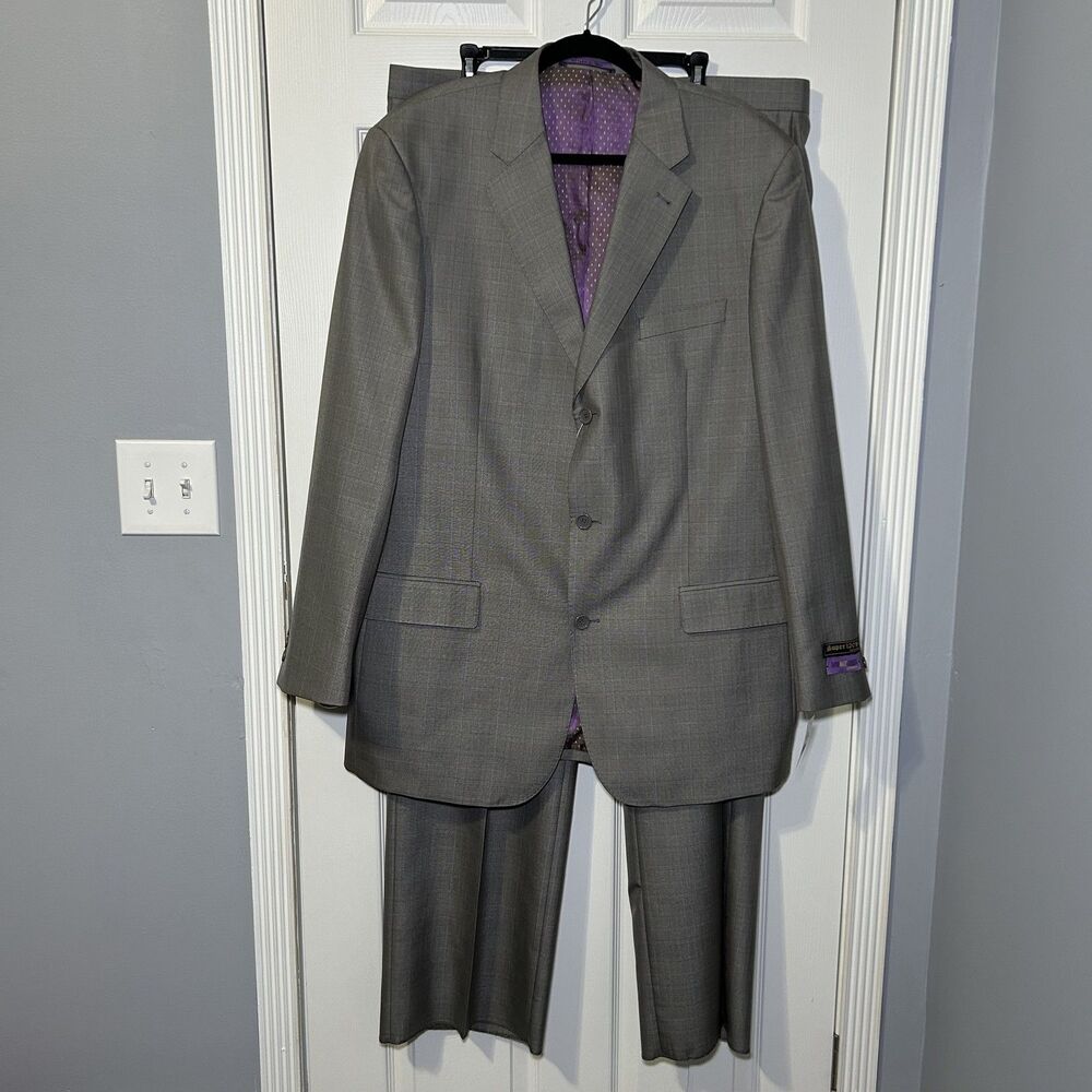 Earvin Magic Johnson Suit Men's 46L 40L Gray Check 2 Piece Dress Notch Lapel NWT